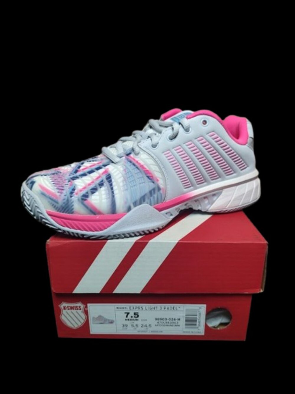 K-Swiss Express Light 3 Padel Court Shoes Pink White Blue Women 7.5 NIB 98900-02